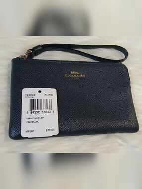 Coach Midnight Blue Leather Wristlet with Gold Logo